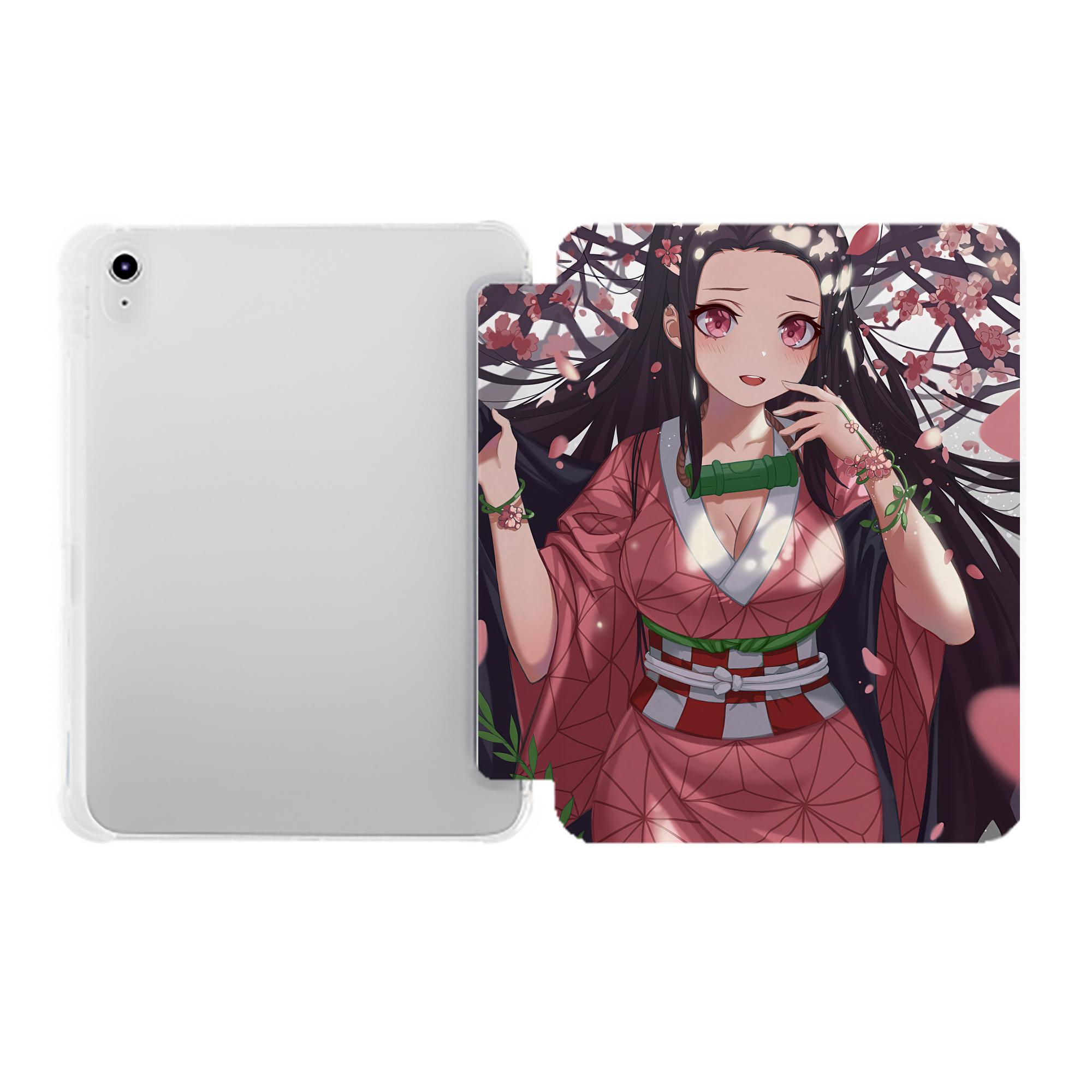 （画像用） 鬼滅の刃（きめつのやいば）竈門 禰󠄀豆子／かまど ねずこ Kamado Nezuko IPad ケース ペン収納付き 三つ折りスタンド PUレザー×シリコン 対応機種9.5/10.5/10.9インチ